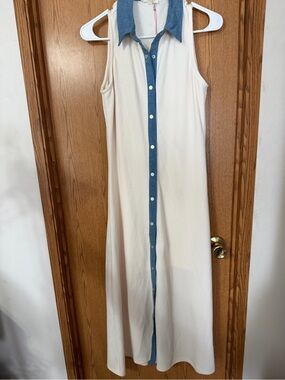 NWT Entro Ivory Sleeveless Midi Maxi Dress with Chambray Collar Size Small